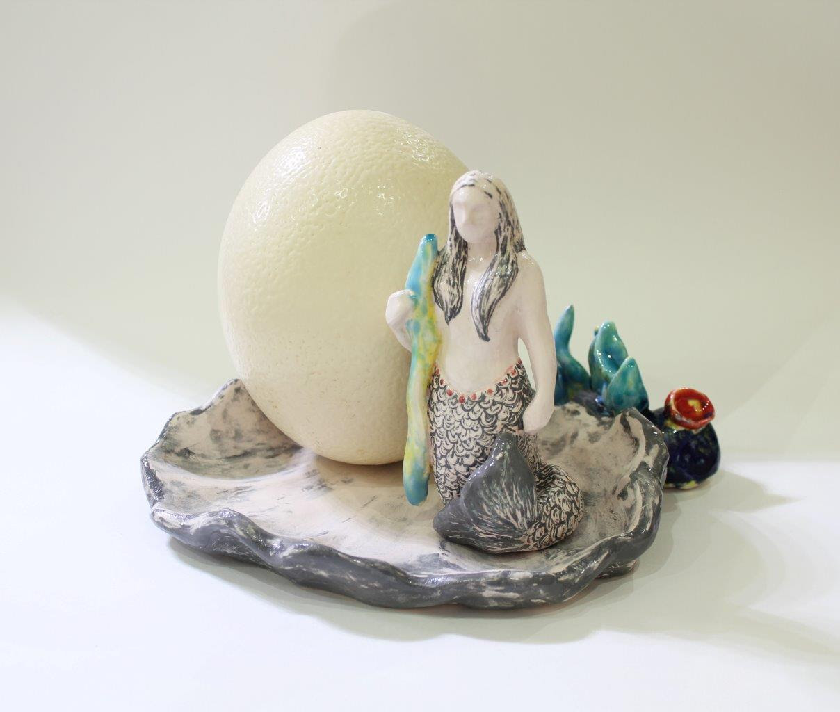 Dorsa Asadi- The Guardian Mermaid, Ostrich egg and ceramic